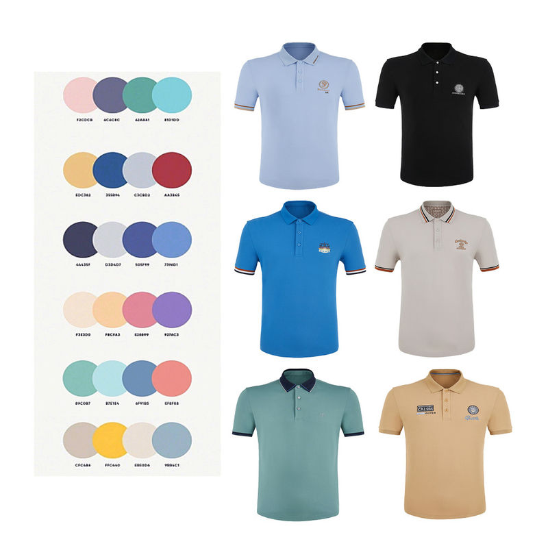 โลโก้รูปแบบ เสื้อโปโลกอล์ฟชาย ผลิตด้วยผ้าใบ 100% และการเย็บที่ละเอียด