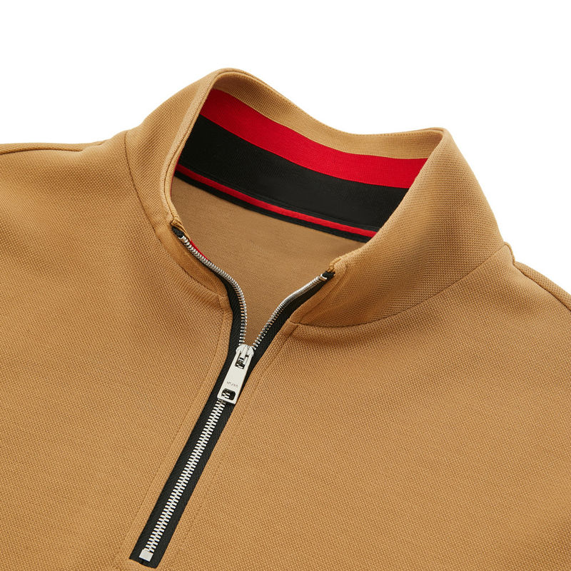 เสื้อยืดโปโลชาย 100% ผ้าใบ แขนเต็ม โลโก้ตามสั่ง สแตนด์คอ ความยาวปกติ