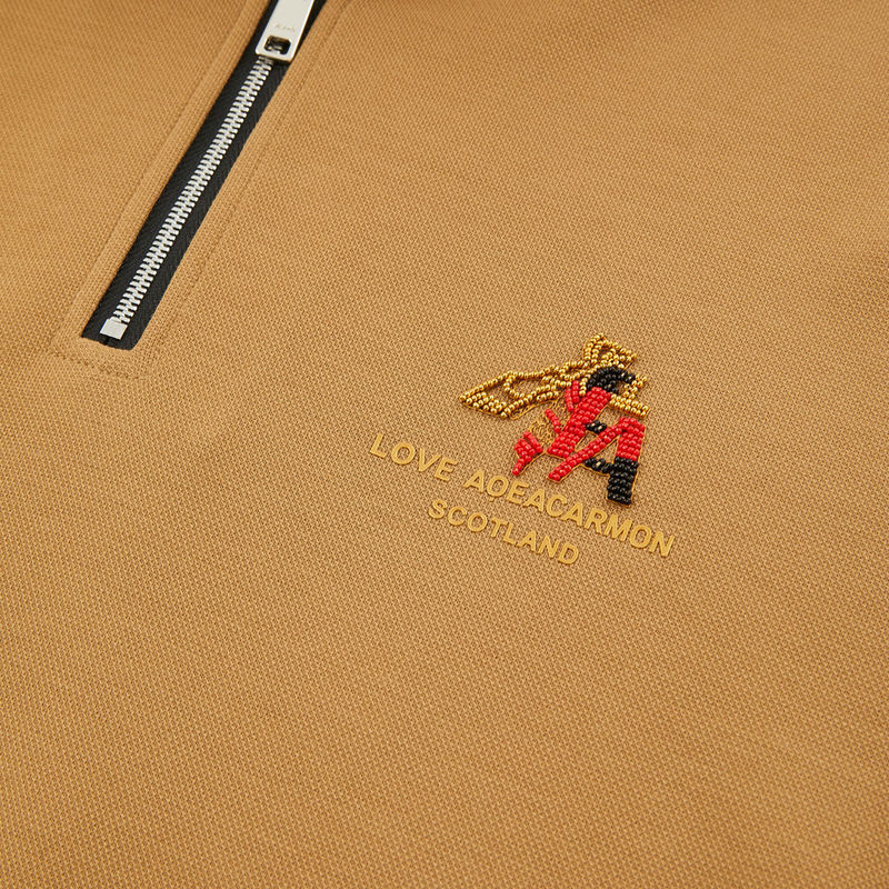 เสื้อยืดโปโลชาย 100% ผ้าใบ แขนเต็ม โลโก้ตามสั่ง สแตนด์คอ ความยาวปกติ