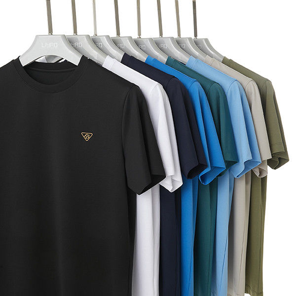 เสื้อยืดชายน้ําหนัก เสื้อผ้าลายโลโก้แบบกําหนดเอง เสื้อยืดผ้าใบ 100%