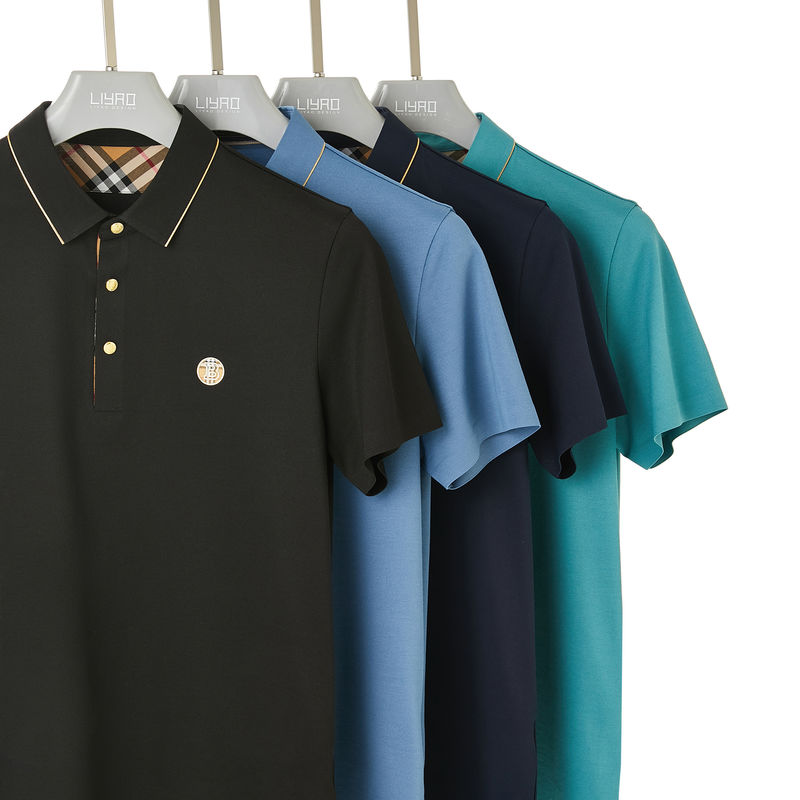 สีที่กําหนดเอง ชาย เสื้อโปโลไร้รอย ด้วยผ้ากันรอย และผ้าปูน 100%