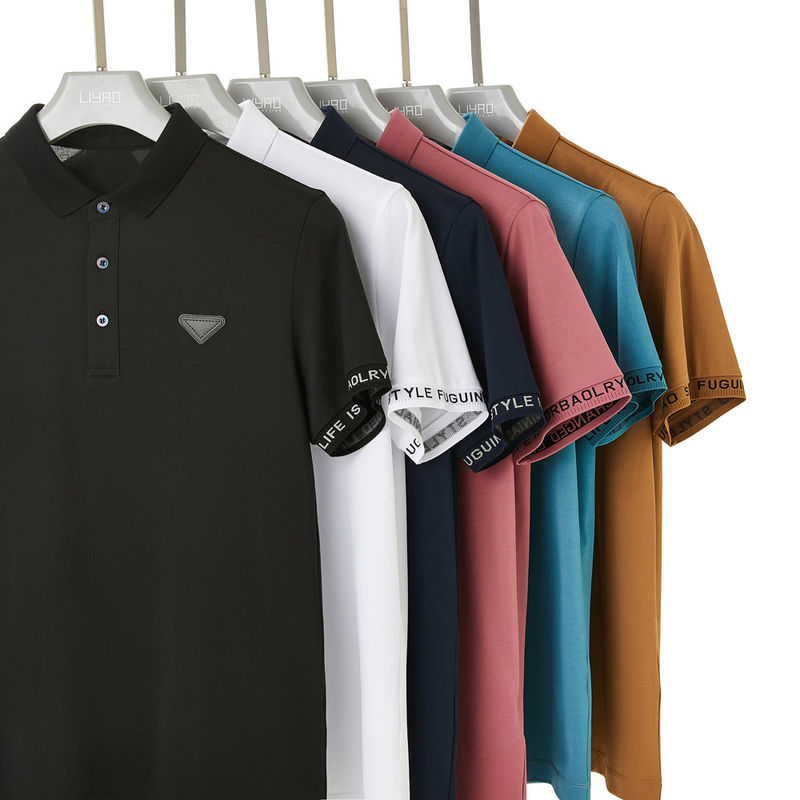 โปโลเสื้อโลโก้ ชุดสั้น แขนดําและขาว ชุดเสื้อโปโลสีตามต้องการ ผู้ชาย