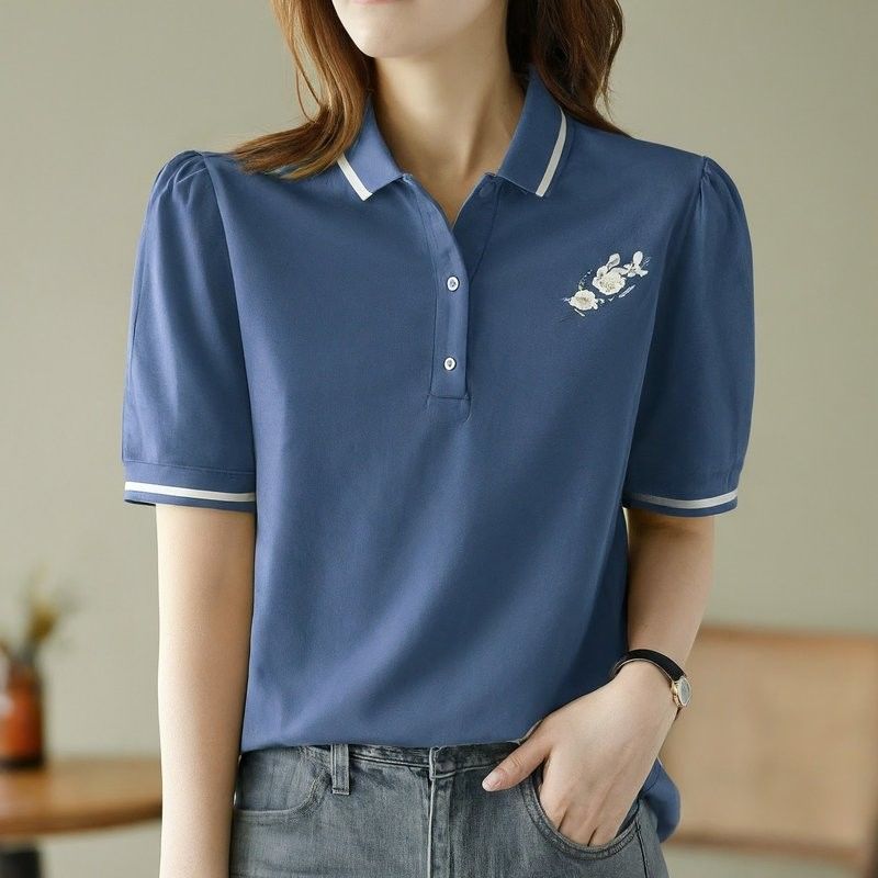 เสื้อโปโลผ้าผ้าใบสยาม สีสีสีฟ้า สีขาว
