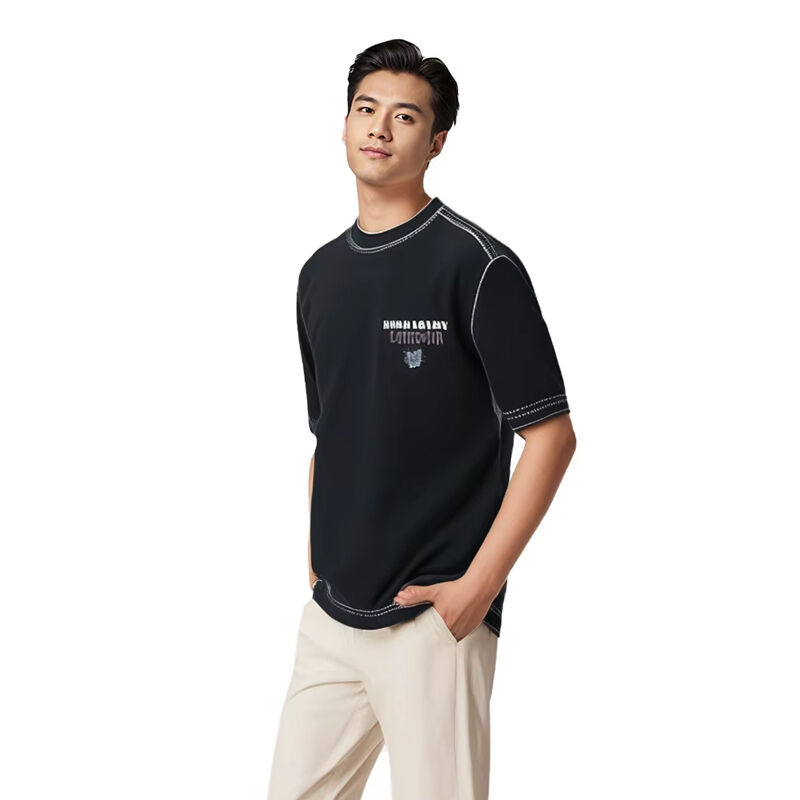 ราคาแข่งขันได้ โลโก้สั่งทำพิเศษ เสื้อยืดคอกลมโอเวอร์ไซส์ ผ้าฝ้าย 100% สีดำ สำหรับผู้ชาย