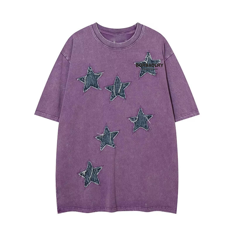 ชุดสตรีทวอเรทคุณภาพสูง ชุดเสื้อคอ แอพลิค แพทช์ แต่งสีกรด ล้างเสื้อวินเทจ