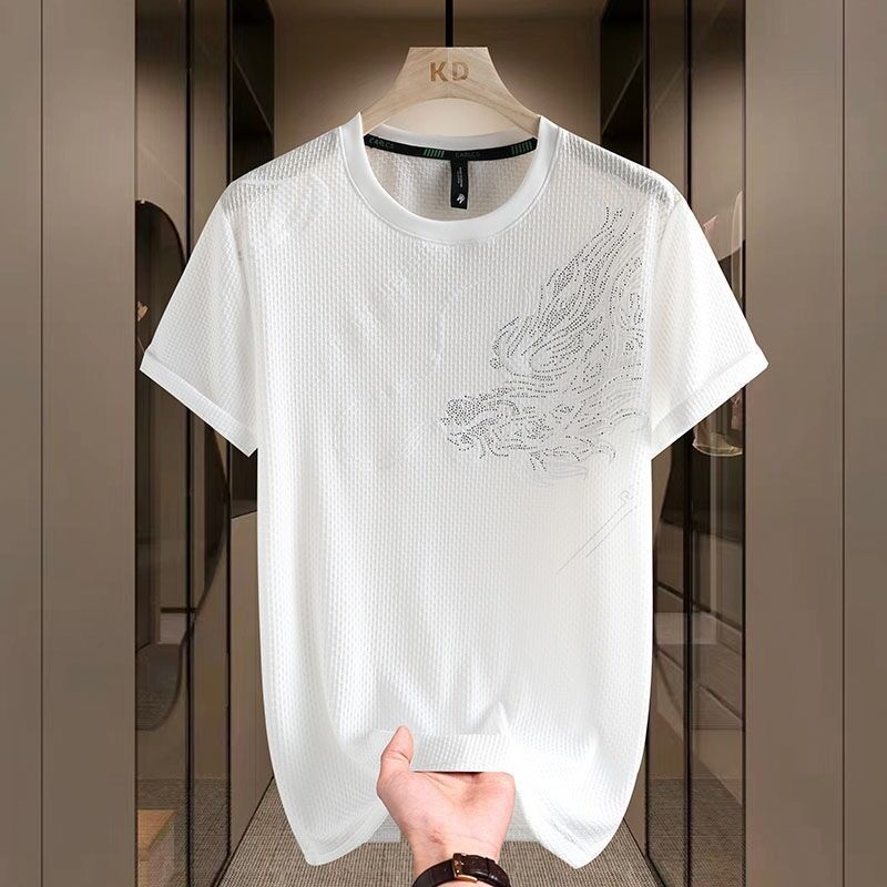 เสื้อยืดคอกลมแขนสั้นผ้าถักสำหรับผู้ชาย ระบายอากาศได้ดี สกรีนโลโก้ สำหรับใส่เล่นกอล์ฟ