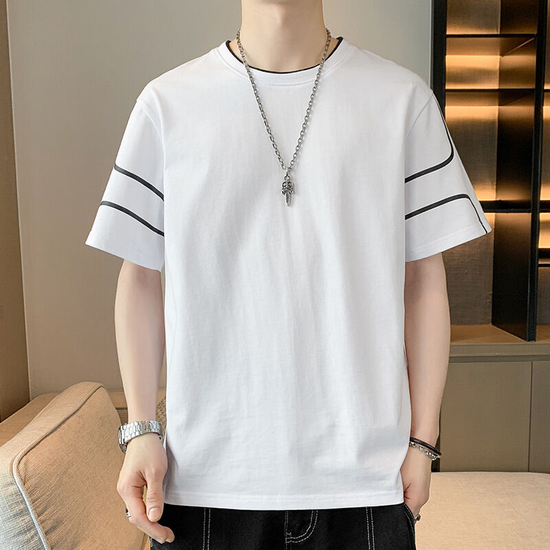 เสื้อยืดแขนสั้นพิมพ์ลายปักโลโก้ OEM สำหรับผู้ชาย เสื้อทรงหลวม แขนครึ่งฤดูร้อน