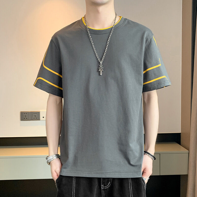 เสื้อยืดแขนสั้นพิมพ์ลายปักโลโก้ OEM สำหรับผู้ชาย เสื้อทรงหลวม แขนครึ่งฤดูร้อน