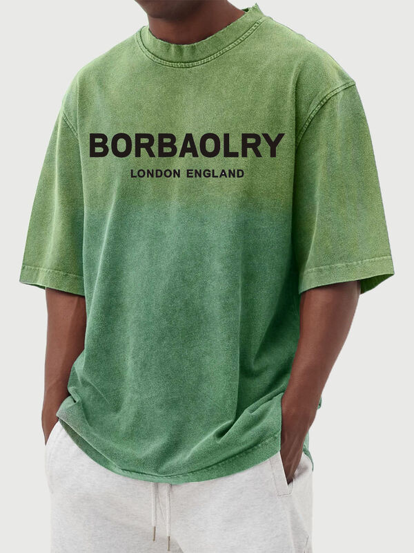 เสื้อยืดแขนสั้นสไตล์สตรีทผู้ชาย สกรีนลายไล่เฉดสี ซักแล้ว เสื้อลำลองผู้ชาย เสื้อผ้าฤดูร้อน ขายส่ง