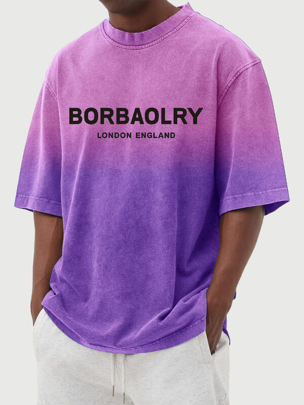 เสื้อยืดแขนสั้นสไตล์สตรีทผู้ชาย สกรีนลายไล่เฉดสี ซักแล้ว เสื้อลำลองผู้ชาย เสื้อผ้าฤดูร้อน ขายส่ง