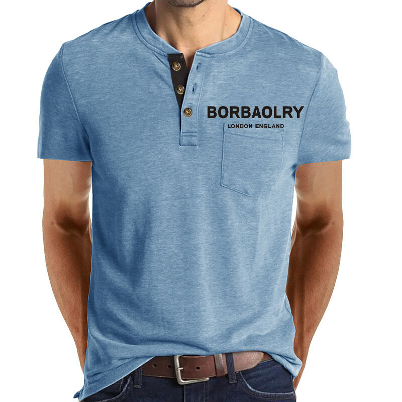 ขายร้อน เสื้อยืดแขนสั้น เสื้อยืดผ้าใบ เสื้อยืดผ้าปูน ปรับแต่งให้แห้งเร็ว เสื้อยืดสามปุ่ม สําหรับผู้ชาย