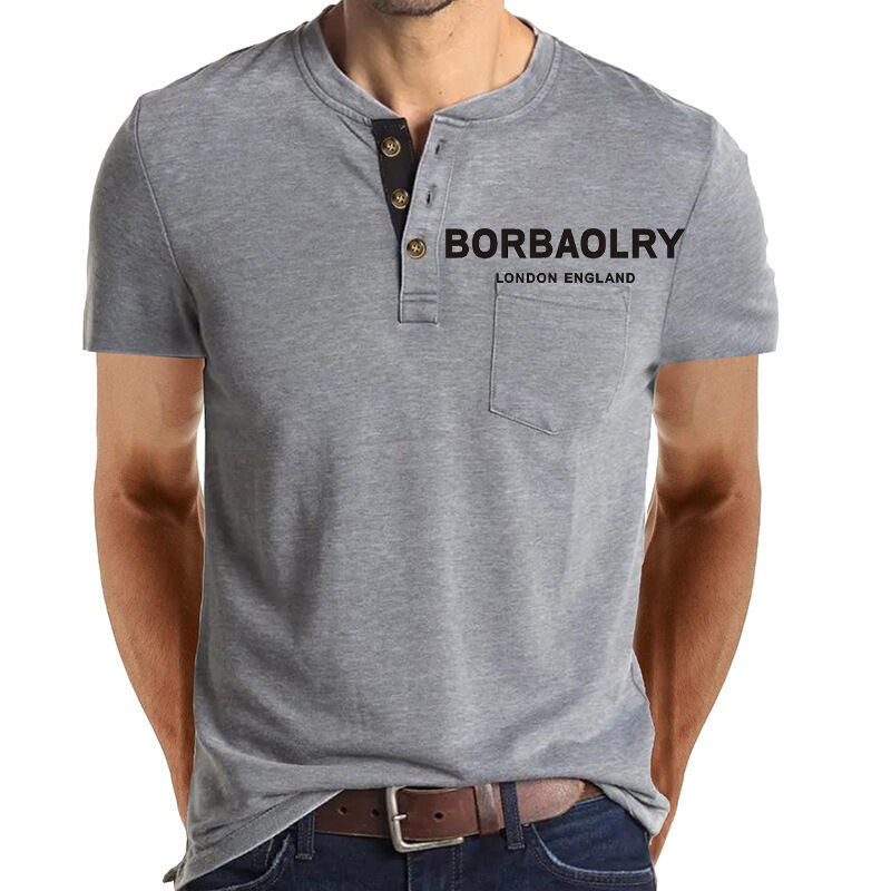 ขายร้อน เสื้อยืดแขนสั้น เสื้อยืดผ้าใบ เสื้อยืดผ้าปูน ปรับแต่งให้แห้งเร็ว เสื้อยืดสามปุ่ม สําหรับผู้ชาย