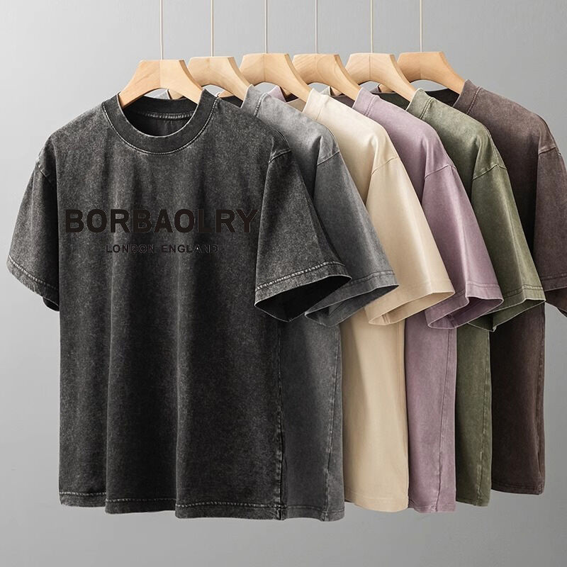 เสื้อยืดคอตตอนฟอกกรดคุณภาพสูงพิมพ์ลายดิจิทัลสไตล์เรโทรโอเวอร์ไซส์ เสื้อยืดวินเทจน้ำหนักหนา