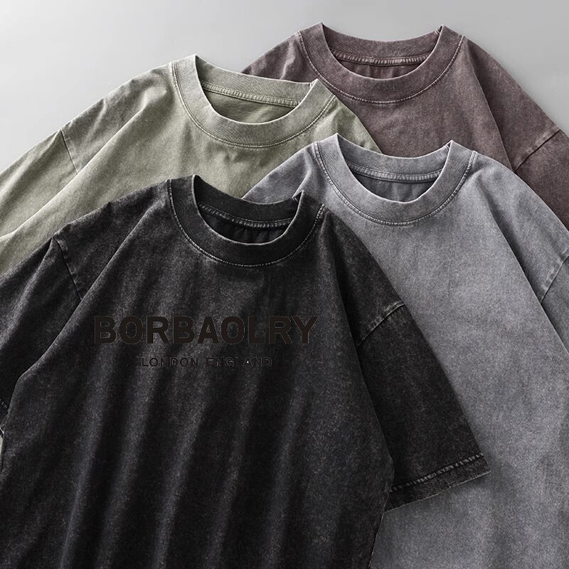 เสื้อยืดคอตตอนฟอกกรดคุณภาพสูงพิมพ์ลายดิจิทัลสไตล์เรโทรโอเวอร์ไซส์ เสื้อยืดวินเทจน้ำหนักหนา