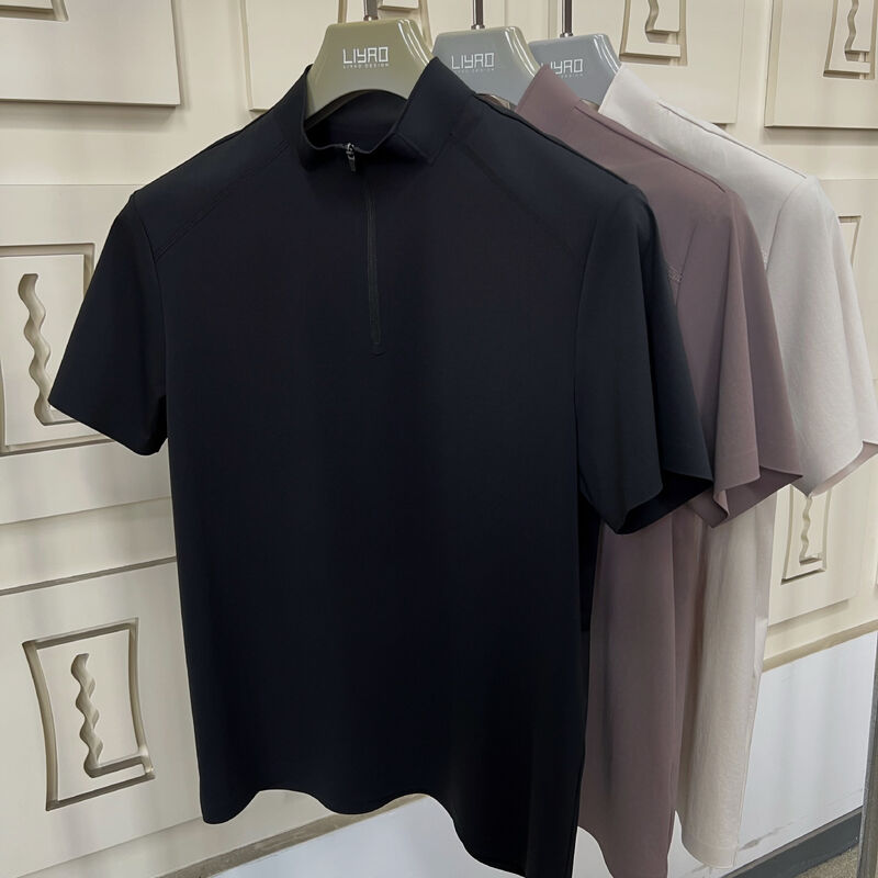 เสื้อยืดคอตั้งแขนสั้นสำหรับผู้ชาย ผ้าแห้งเร็ว ยืดหยุ่น ระบายอากาศได้ดี สำหรับเสื้อยืดกีฬา กิจกรรมกลางแจ้ง
