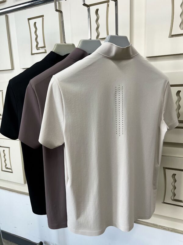 เสื้อยืดคอตั้งแขนสั้นสำหรับผู้ชาย ผ้าแห้งเร็ว ยืดหยุ่น ระบายอากาศได้ดี สำหรับเสื้อยืดกีฬา กิจกรรมกลางแจ้ง