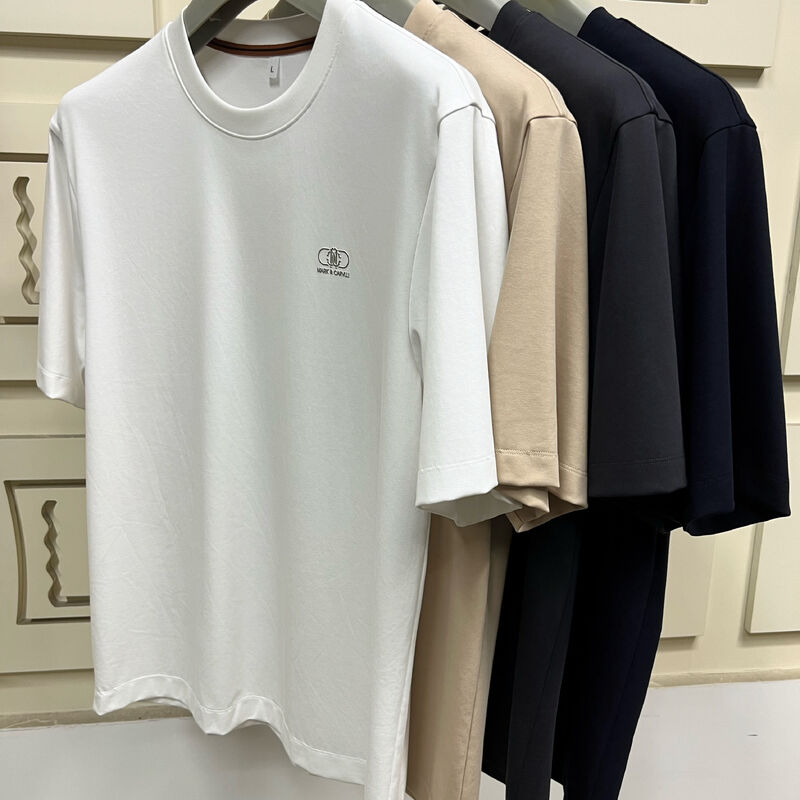 เสื้อยืดแขนสั้นพิมพ์ลายมินิมอลสำหรับผู้ชาย, เสื้อยืดพื้นฐานสีพื้นสำหรับผู้ชาย