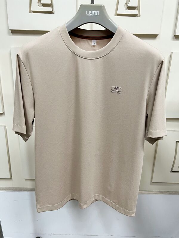 เสื้อยืดแขนสั้นพิมพ์ลายมินิมอลสำหรับผู้ชาย, เสื้อยืดพื้นฐานสีพื้นสำหรับผู้ชาย