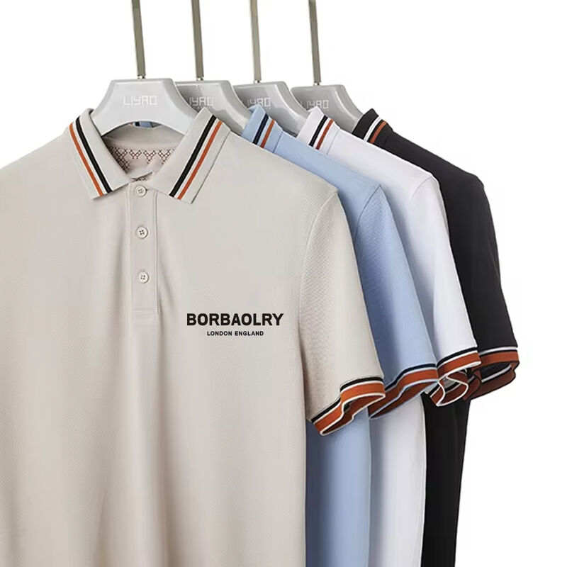 เสื้อโปโลแขนสั้นลายทางผ้าแห้งเร็วพิมพ์ลายโลโก้ตามสั่ง ดีไซน์ล่าสุดสำหรับผู้ชาย