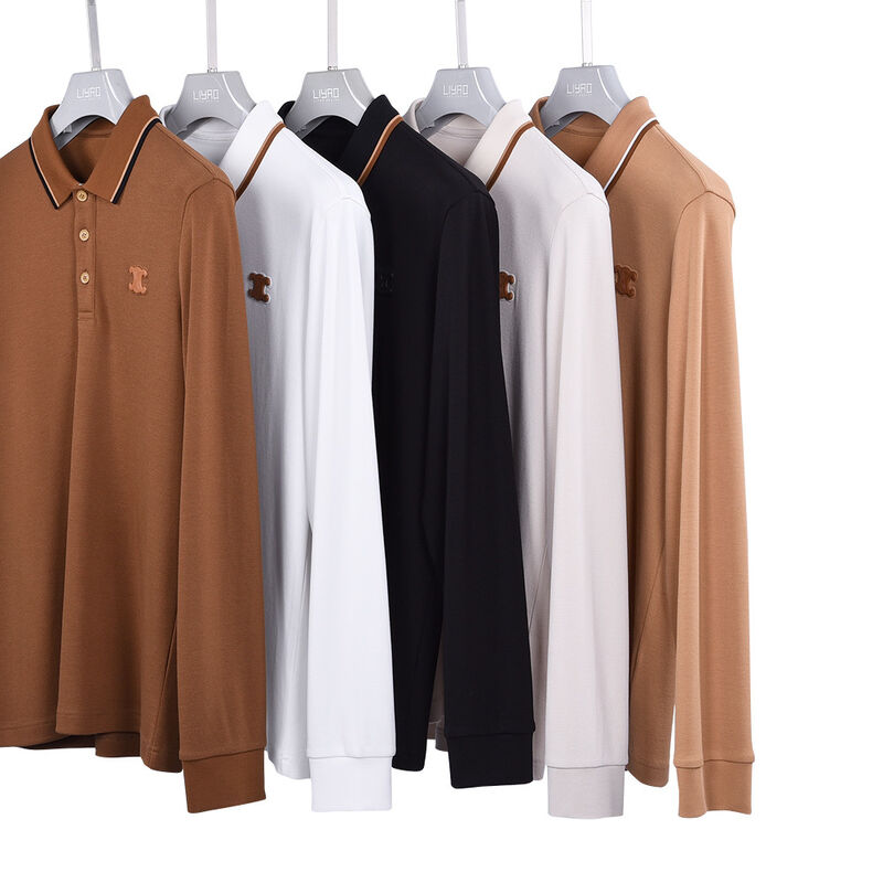 ดีไซน์ขายร้อน แอนติ-ปิลลิ่ง สีธรรมดา เสื้อโปโลแขนยาวใหม่ สีขัดเทียบ คอลเลอร์ ดีไซน์ โลโก้ตามสั่ง