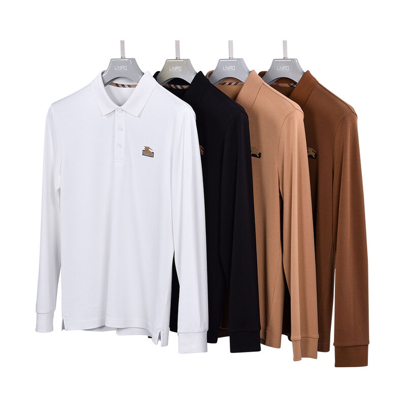 เสื้อโปโลแขนยาวผ้าฝ้าย 100% สีขาวกันยับสำหรับผู้ชายและเด็กผู้ชาย เสื้อยืด เสื้อโปโล ผ้าฝ้าย โลโก้สั่งทำ ปักลายเรียบ