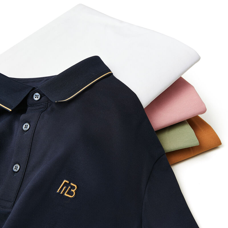 เสื้อโปโลปักลายคุณภาพสูง สีตัดกันที่คอเสื้อและปลายแขน ผ้าคอตตอน 100% ราคาถูก เสื้อโปโลแขนสั้นผู้ชาย