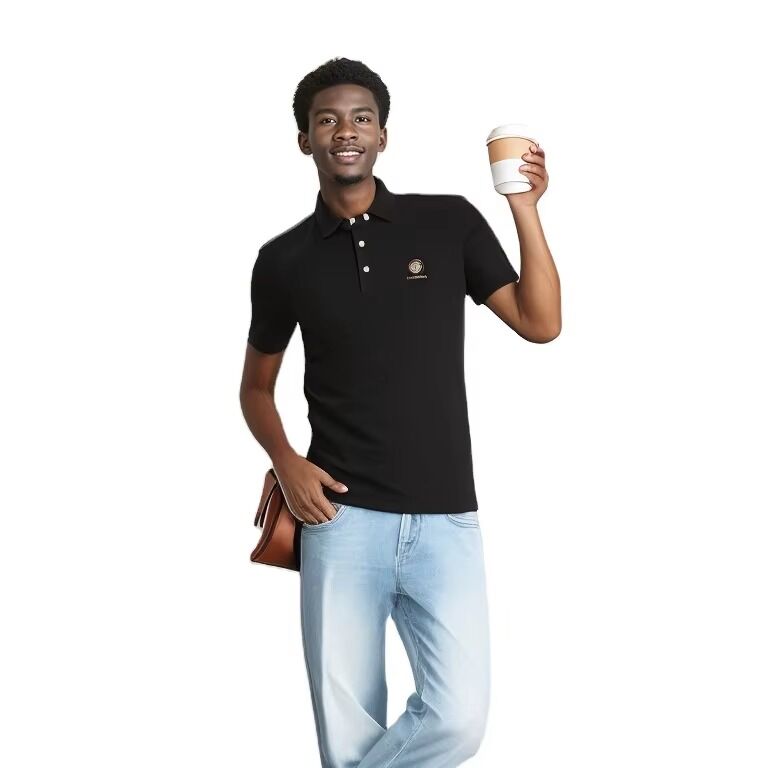 เสื้อโปโลคอกลมผ้าฝ้ายสีดำสำหรับผู้ชาย แห้งเร็ว ระบายอากาศได้ดี สั่งผลิตได้ ราคาขายส่ง