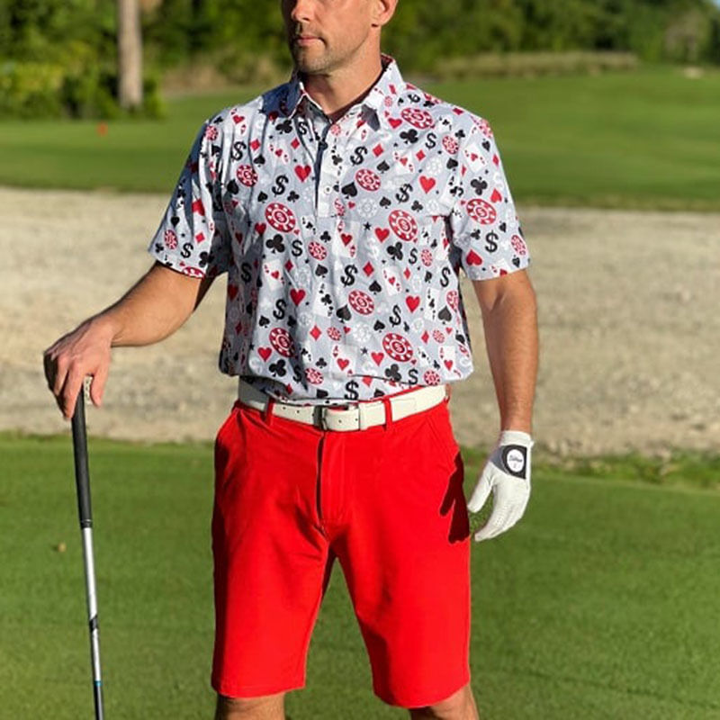 OEM คุณภาพสูง โป๊กเกอร์ผู้ชาย แบล็คแจ็ค โกลฟ สั้นแขน 4 ทางยืด น้ําหนักเบา รวดเร็วแห้ง โกลฟ โปโลเสื้อ โลโก้ตามสั่ง