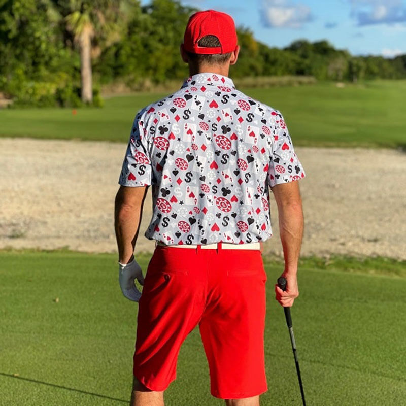 OEM คุณภาพสูง โป๊กเกอร์ผู้ชาย แบล็คแจ็ค โกลฟ สั้นแขน 4 ทางยืด น้ําหนักเบา รวดเร็วแห้ง โกลฟ โปโลเสื้อ โลโก้ตามสั่ง