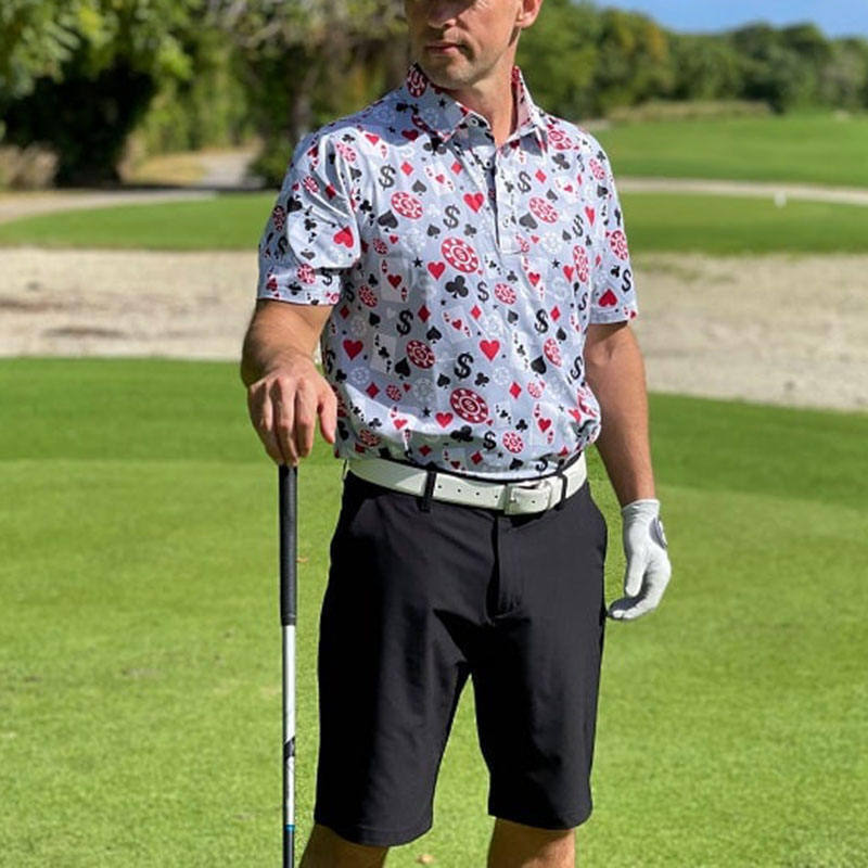 OEM คุณภาพสูง โป๊กเกอร์ผู้ชาย แบล็คแจ็ค โกลฟ สั้นแขน 4 ทางยืด น้ําหนักเบา รวดเร็วแห้ง โกลฟ โปโลเสื้อ โลโก้ตามสั่ง