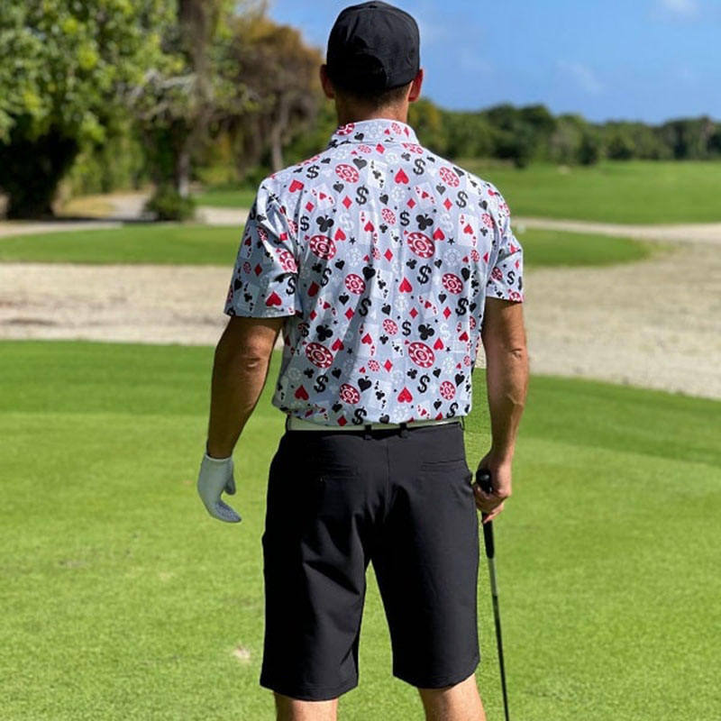 OEM คุณภาพสูง โป๊กเกอร์ผู้ชาย แบล็คแจ็ค โกลฟ สั้นแขน 4 ทางยืด น้ําหนักเบา รวดเร็วแห้ง โกลฟ โปโลเสื้อ โลโก้ตามสั่ง