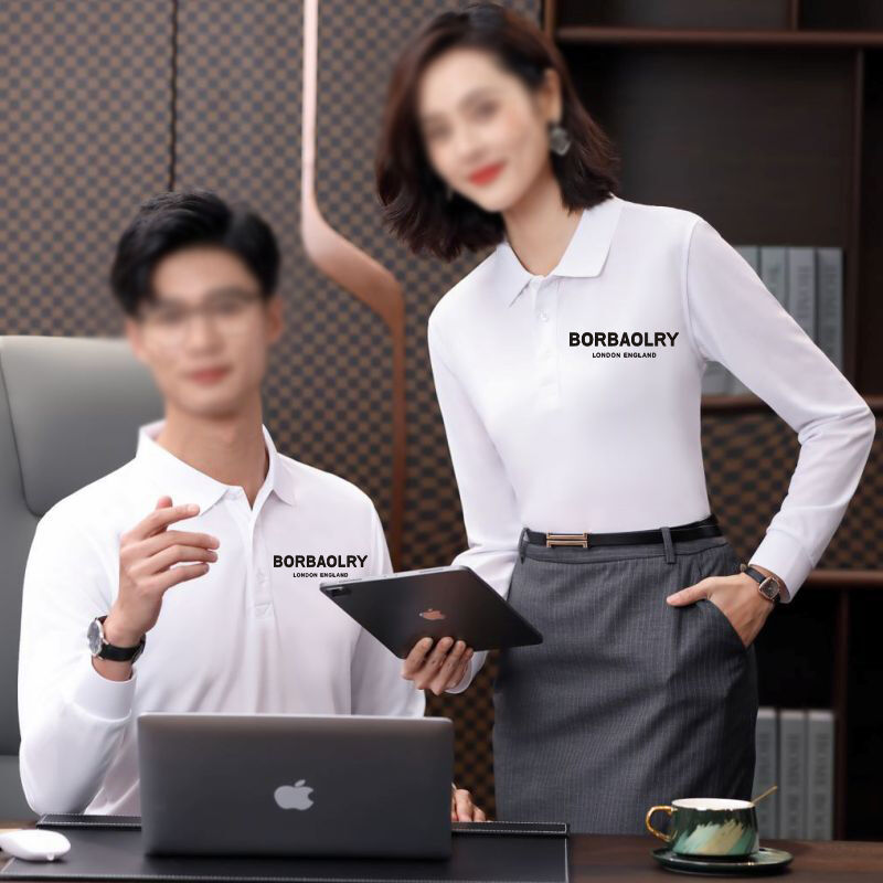 เสื้อโปโลแขนยาวพิมพ์ลาย ปักโลโก้ เสื้อยืดโปโล ผ้าคอตตอน เสื้อโปโลแขนยาวผู้ชาย สีพื้น