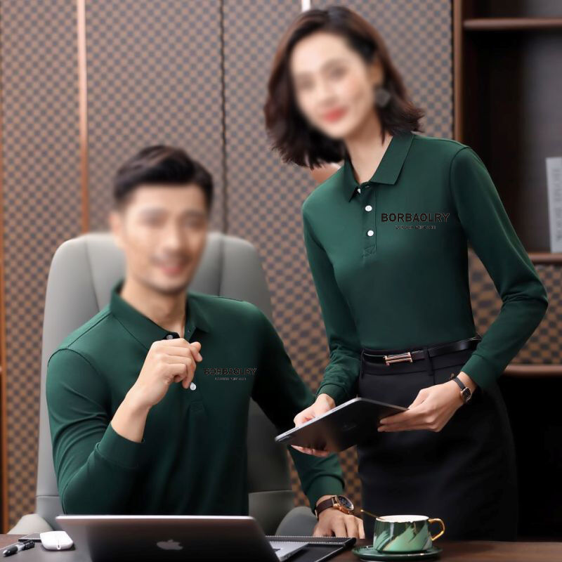 เสื้อโปโลแขนยาวพิมพ์ลาย ปักโลโก้ เสื้อยืดโปโล ผ้าคอตตอน เสื้อโปโลแขนยาวผู้ชาย สีพื้น