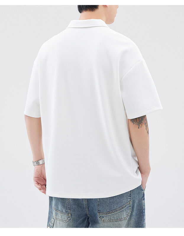 เสื้อโปโลแขนสั้นปกสีกั๊กปักลายตัวอักษรผ้าคอตตอนสไตล์ลำลองสำหรับผู้ชาย